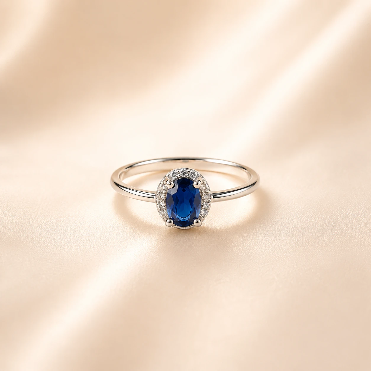 Oval Blue Sapphire Halo Ring