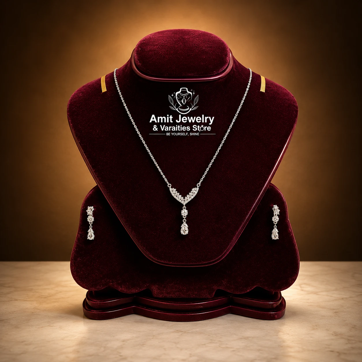 V-Shaped Crown & Teardrop Silver Set