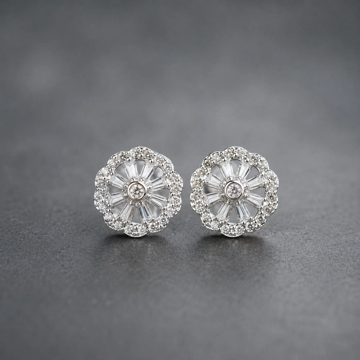 Vintage Flower Zircon Stud Earrings