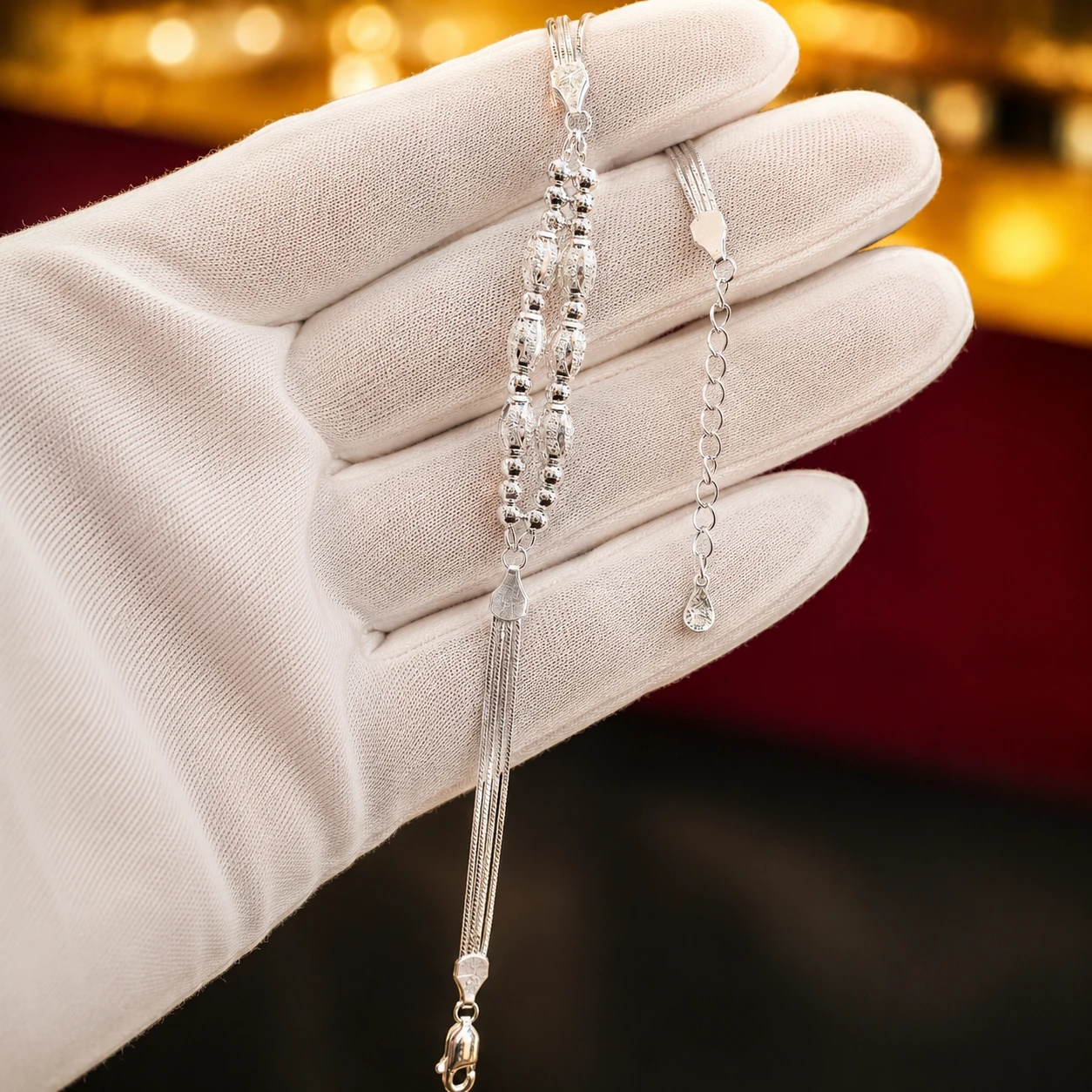 Multi-strand Silver Bead Layered Bracelet